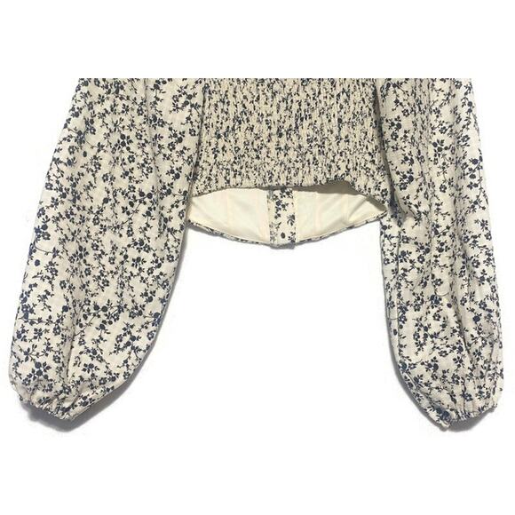 Altar’d State Prairie Crop Top Size XXS Smocked Balloon Sleeve Boho Puff Sleeves - Picture 6 of 9